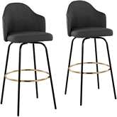 Ahoy 29" Bar Stool in Charcoal Gray Fabric, Black Metal & Gold (Set of 2)